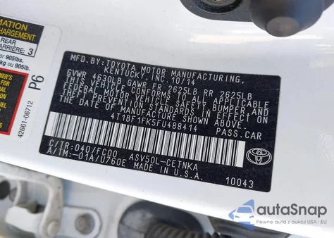 2015 Toyota Camry Le from USA, damaged, VIN 4T1BF1FK5FU488414